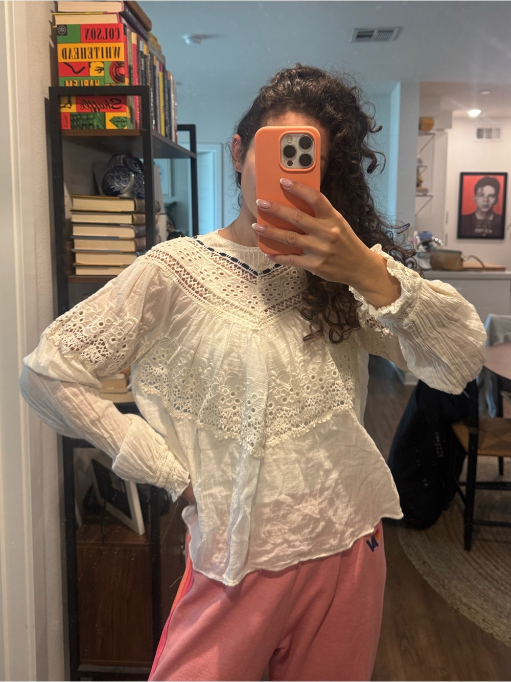 Free People Ivory Crochet Lace Peasant Top